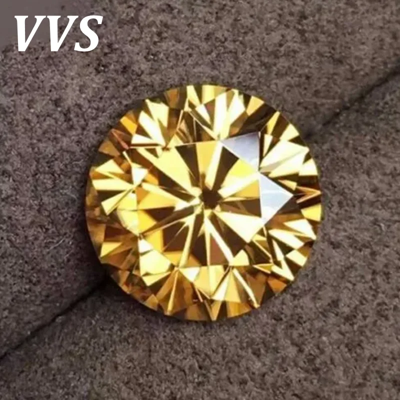 

Золотисто-желтый Муассанит, круглые ограненные драгоценные камни VVS для коллекций и ювелирных украшений «сделай сам», изящные украшения с репеллентом