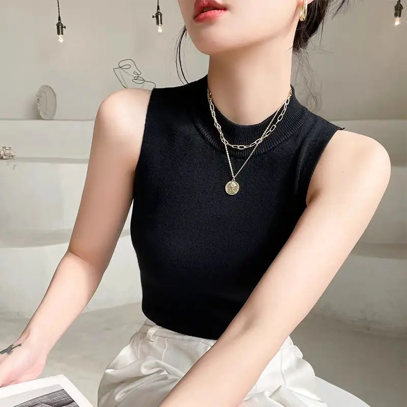 2024 летние универсальные вязаные топы без рукавов Женские базовые однотонные