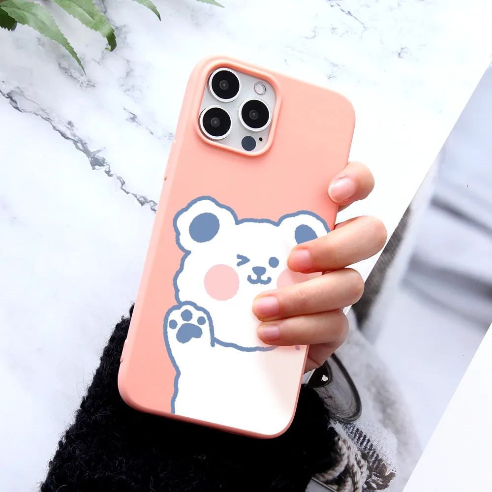 

Cute Bear Art Phone Case For iPhone 13 Mini 12 11 Pro Max X XR XS 7 8 6 6s Plus SE 2020 Kawaii Silicone Phone Cover Coque