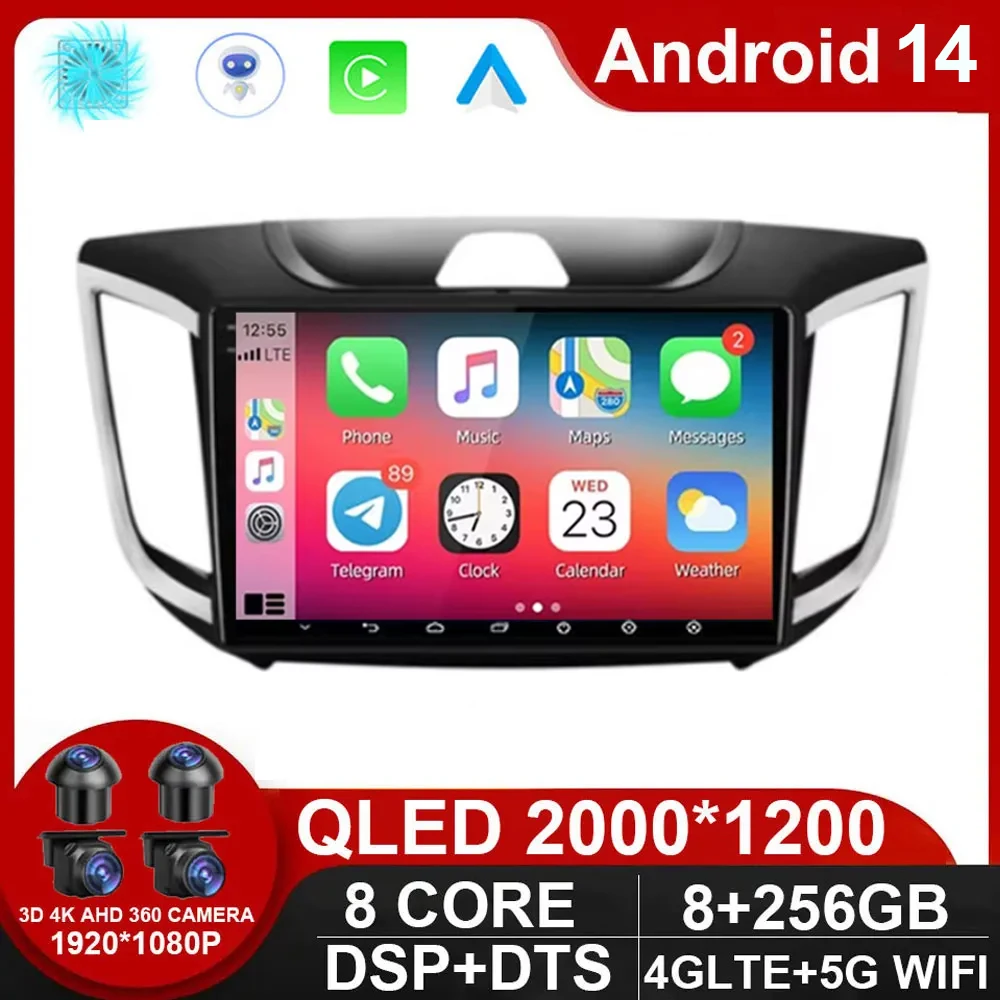 Автомагнитола на Android 14 мультимедийный видеоплеер с GPS-навигацией для hyundai Creta ix25