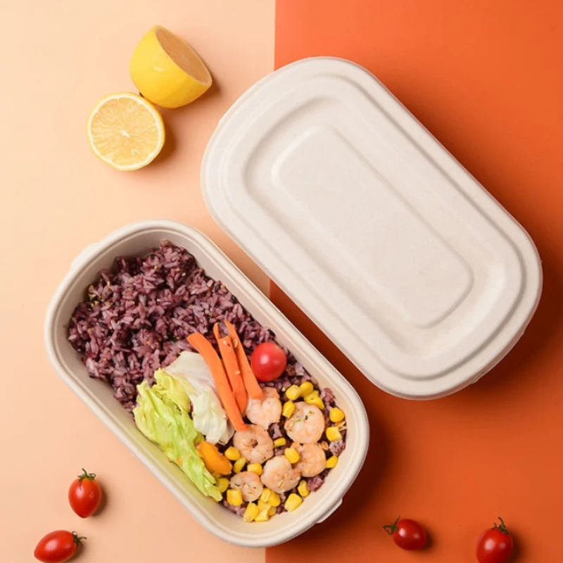 

50Pcs Light Food Box Disposable Degradable Paper Pulp Fitness Packing Lunch Box Divided Lunch Box Salad Takeout Thick Bento Box