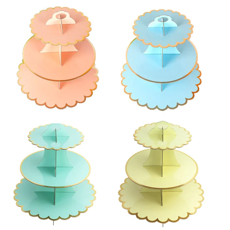 

3pcs 35CM Three Tier Paper Bronzing Cake Stand Birthday Party Dress Up Cake Decorating Wedding Cookie Dessert Stand