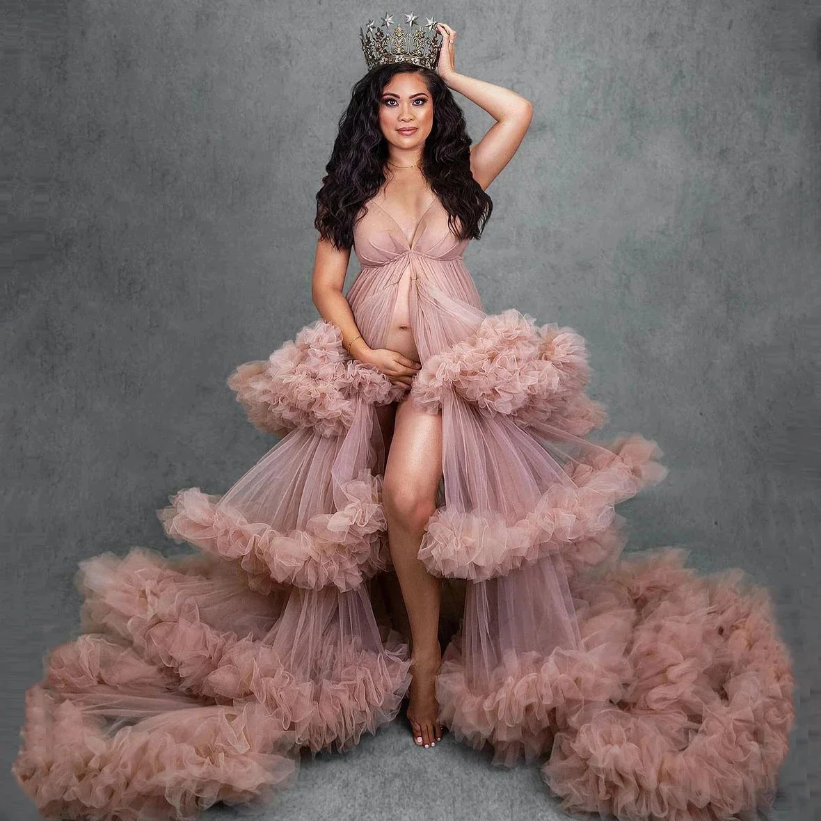 

Lush Tulle Maternity Dresses for Photo Shoot Extra Puffy Ruffled Maternity Photoshoot Dress for Pregnancy Photography