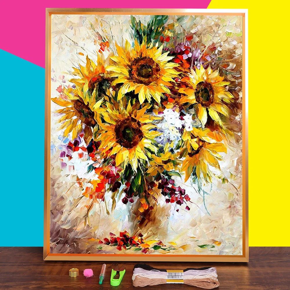 

Пейзаж цветок Подсолнух Печатный холст 11CT Вышивка крестом узоры DMC нити ремесло посылка ручной работы