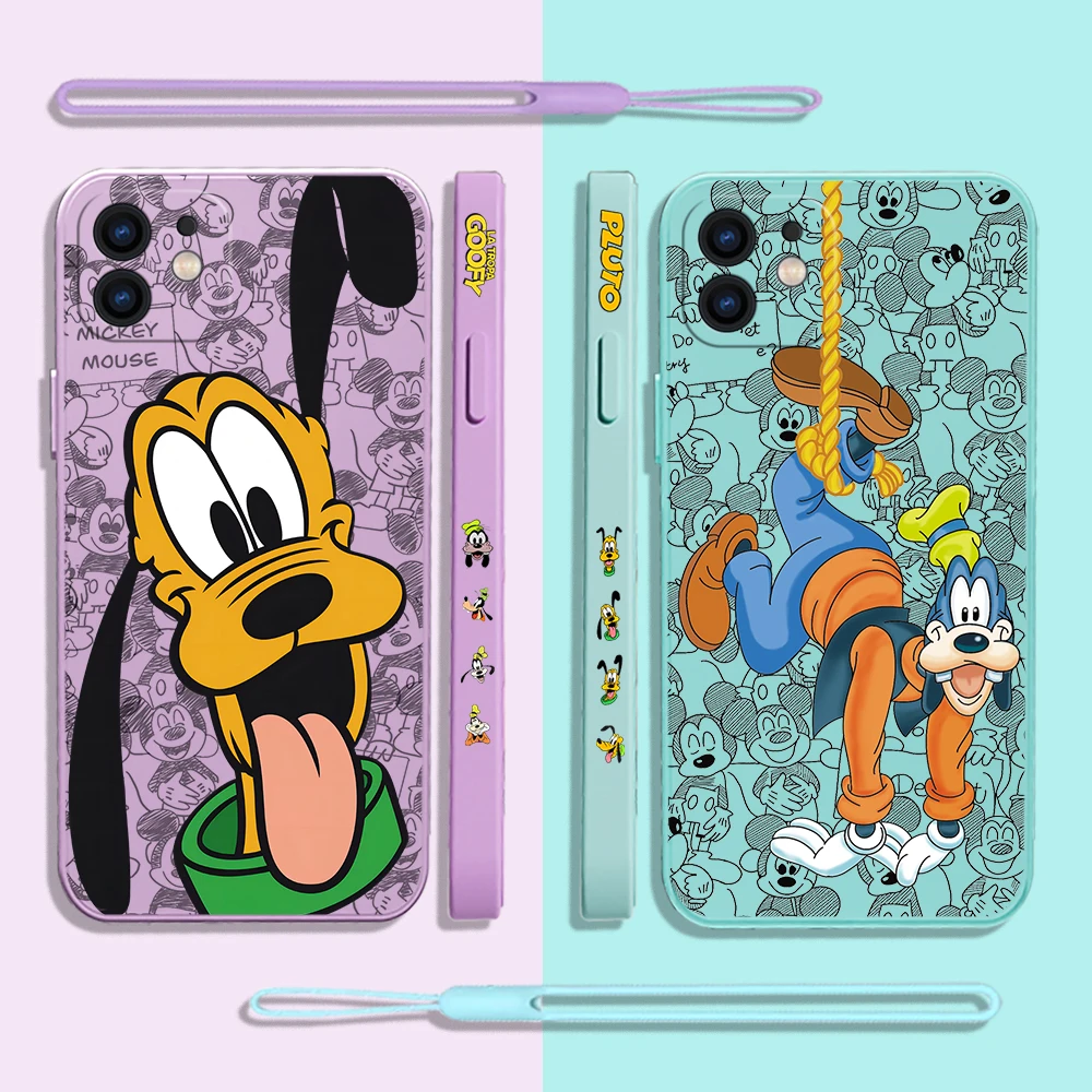 

Disney dog Pluto Goofy Mickey Phone Case For iPhone 14 13 12 11 Pro Max Mini X XR XS MAX 8 7 Plus Silicone Cases with Hand Strap