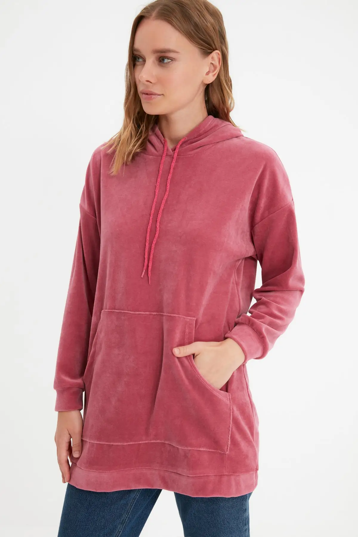 

Trendyol Hooded Kangaroo Pocket Velvet Knitted Sweatshirt TCTAW22TW0086