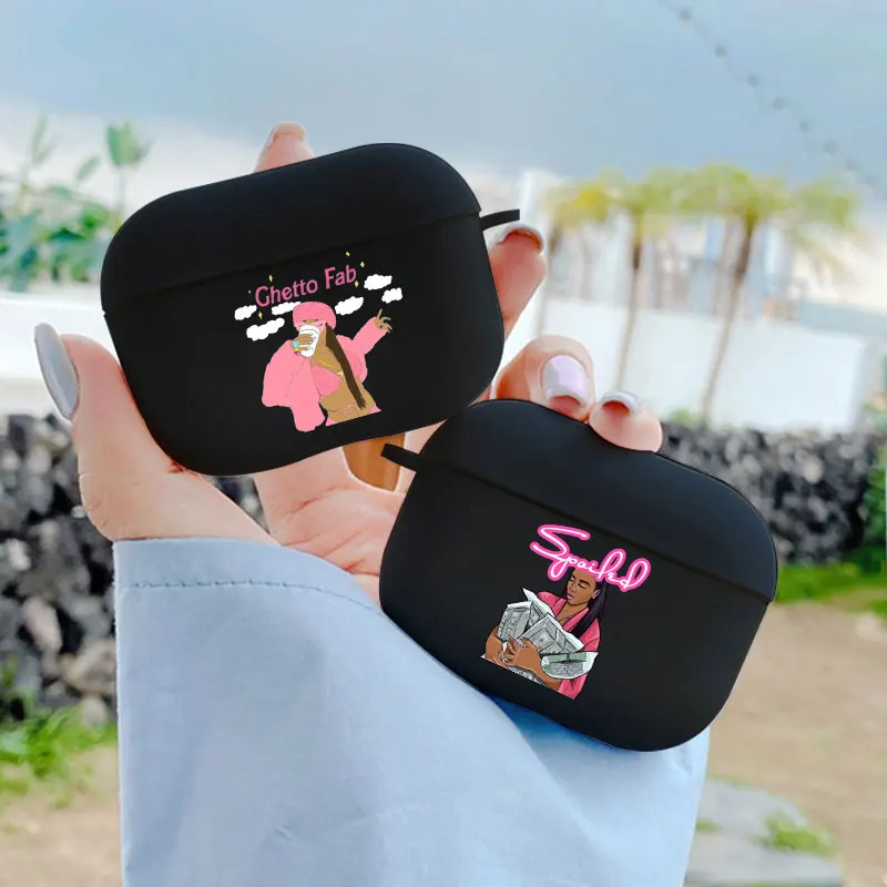 

Kash Afro Black Girl Earphone Case For AirPods 1 2 3 Pro beautiful girl Black silicone Soft wireless Bluetooth headphone case