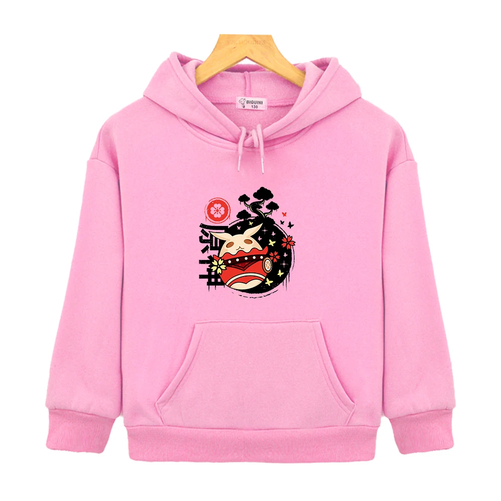 

Genshin Impact Hoodies Japanese Game Klee Jumpy Dumpty Sparks Cartoon Print Sweatshirts Boys Pocket Toddler Girl Winter Clothes