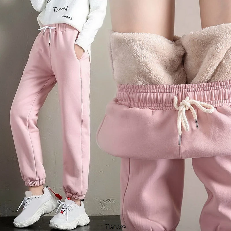 New Thick Fleece Guard Pants Women Casual Harlan Pants Versatile Straight Pants Trendy Ankle-Length Trousers Warm Sweatpants
