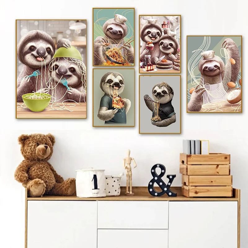 Забавные милые постеры с изображением ленивецов семьи еды танцев животные на