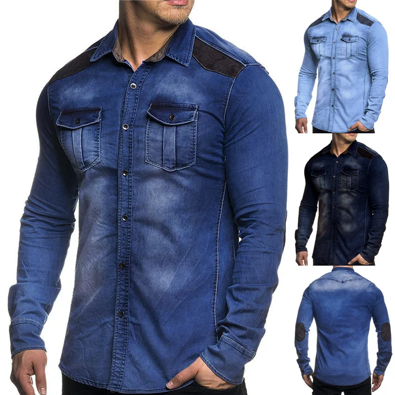 

Mens Casual Long Sleeve Shirts New 45% Cotton Fashion Washed Denim Shirts High Quality Outerwear Jackets Men Asian Size