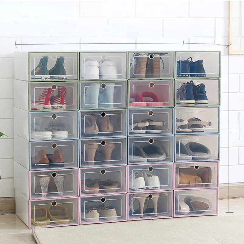 

6 Pcs Set of Plastic Flip Shoe Storage Thickened Transparent Shoe Boxes Household Dustproof Sorting Box Shoe Cabinets