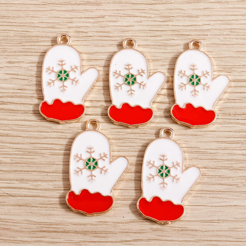 

10pcs 16*25mm Enamel Christmas Snow Glove Charms Pendants for Jewelry Making Fashion Earrings Necklaces Keychain DIY Crafts Gift