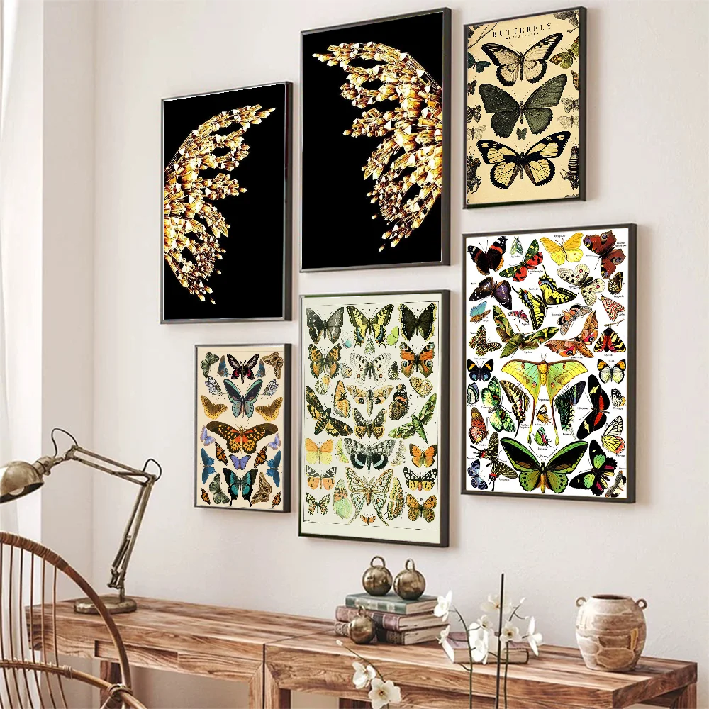 

Butterfly Poster Self-adhesive Art Poster Retro Kraft Paper Sticker DIY Room Bar Cafe Vintage Decorative Painting
