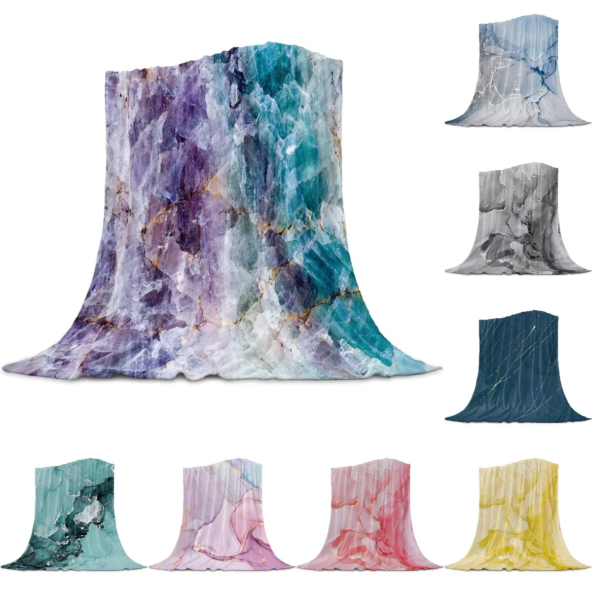 Marble Granite Wood Purple Blue Home Textile Blanket Cover Decorative Fleece Blankets for Sofa Bed Throw Blanket for Kids Adults