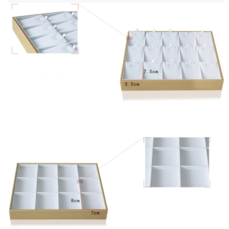 2022 Luxury Gold White PU Leather Necklace Ring Earring Holder Jewelry Tray Series Jewelry Disply Jewellery Organizer Box