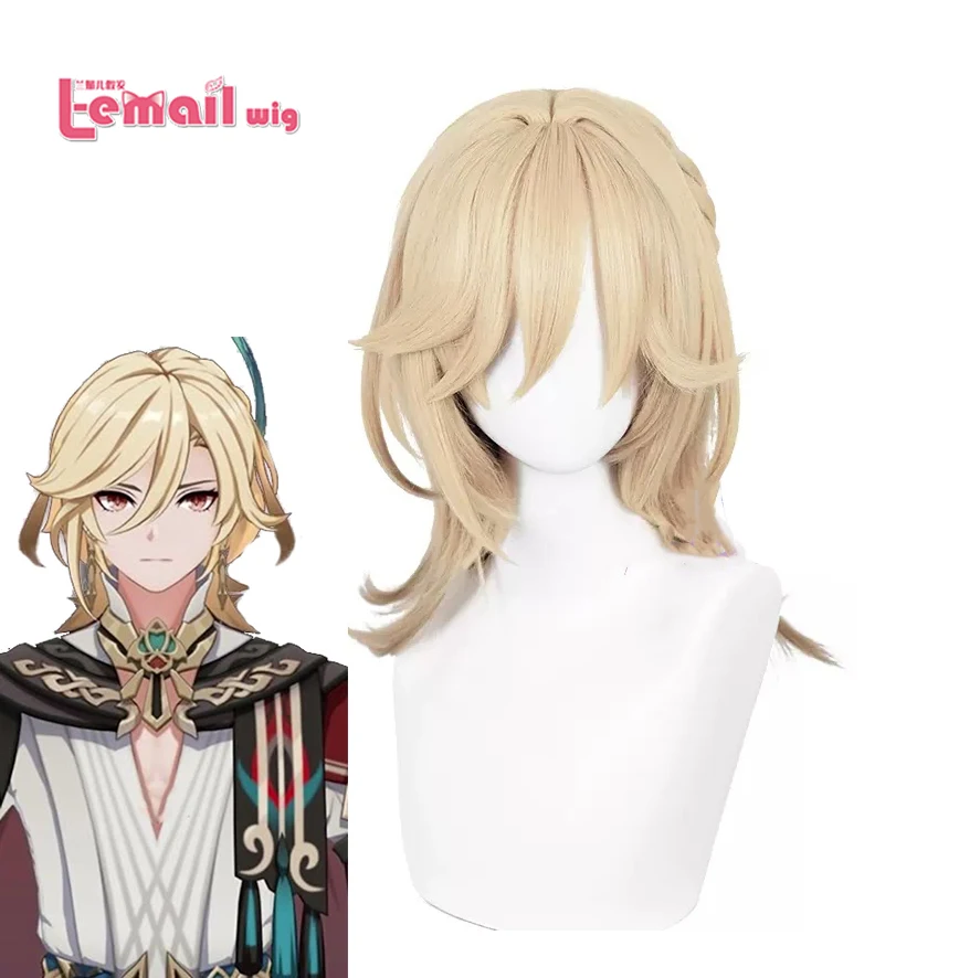 

L-email wig Synthetic Hair Genshin Impact Kaveh Cosplay Wig 50CM Sumeru Kaveh Flax Gold Short Heat Resistant Wigs
