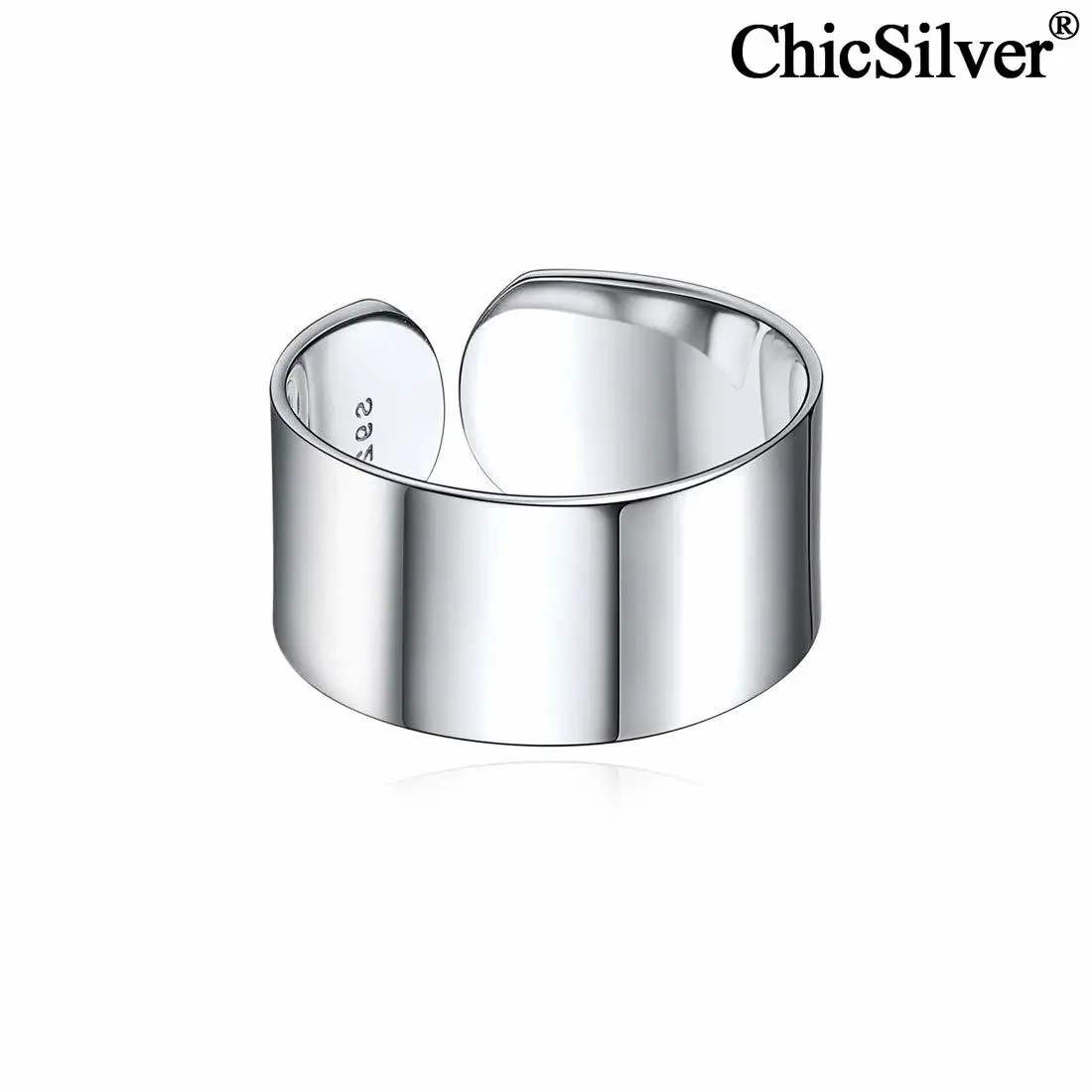 

ChicSilver Customizable 925 Sterling Silver Rings for Women Men High Polished Brushed Plain Dome Adjustable Wide Cuff Ring Band