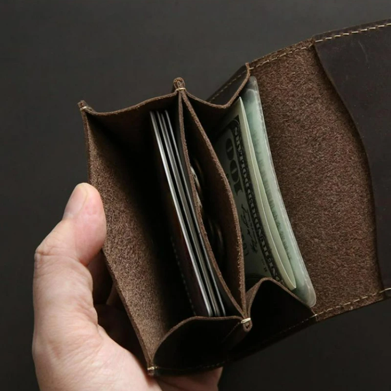 Retro Casual Men's Head Layer Cowhide Short Wallet Genuine Leather Men's Bag Student Small Wallet Card Bag Youth Coin Bag