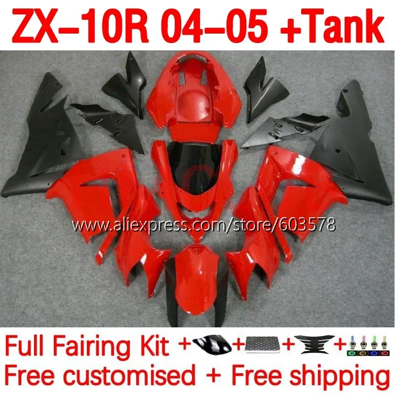 

+ Бак для KAWASAKI NINJA ZX 10R 1000 CC 10 R, красная Глянцевая фотовспышка 2004 CC ZX1000 ZX10R 04 05 2005, обтекатель 207No.23