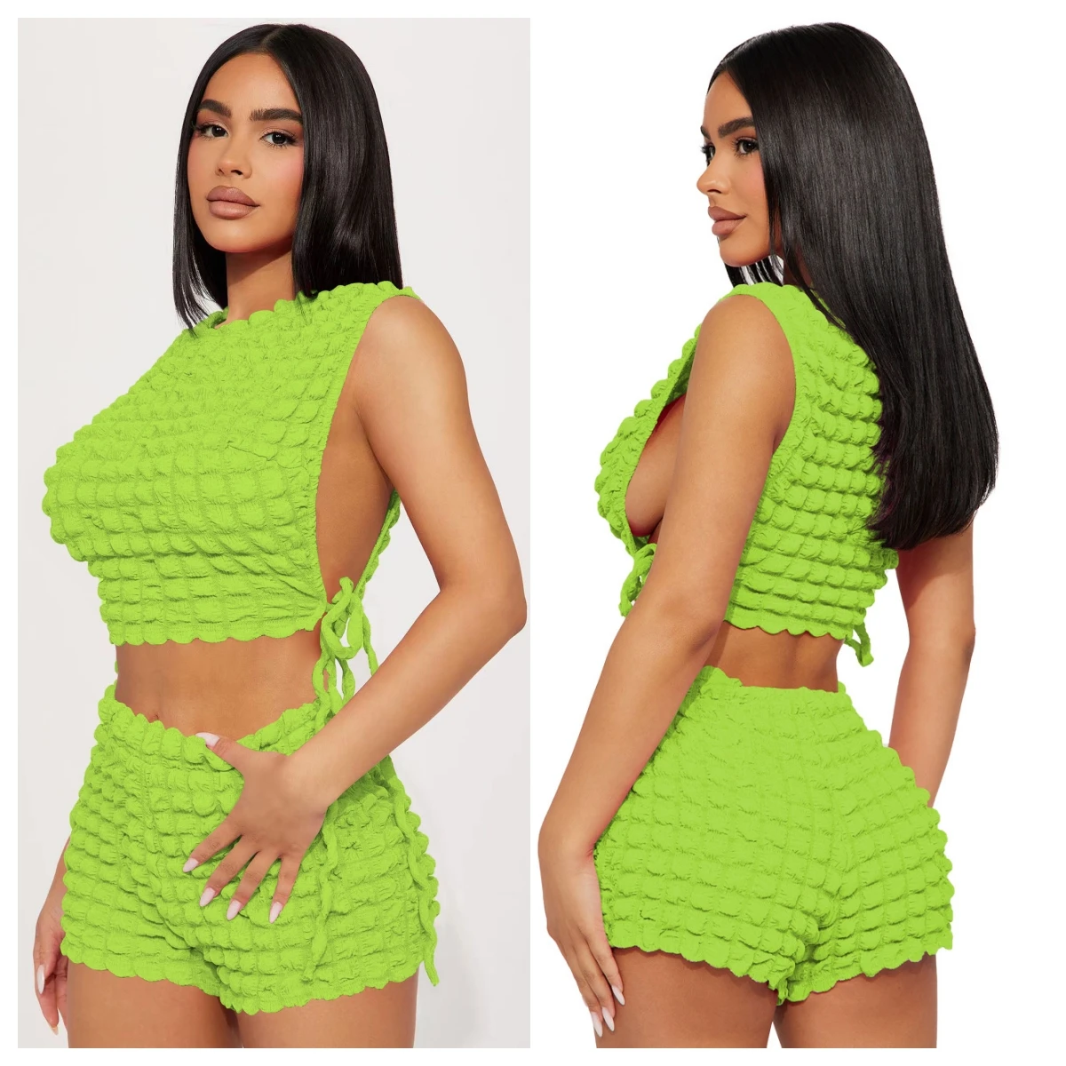 

Повседневный женский спортивный костюм из двух предметов, велосипедная рубашка без рукавов + короткие брюки, однотонная бандажная уличная одежда для женщин, наряд