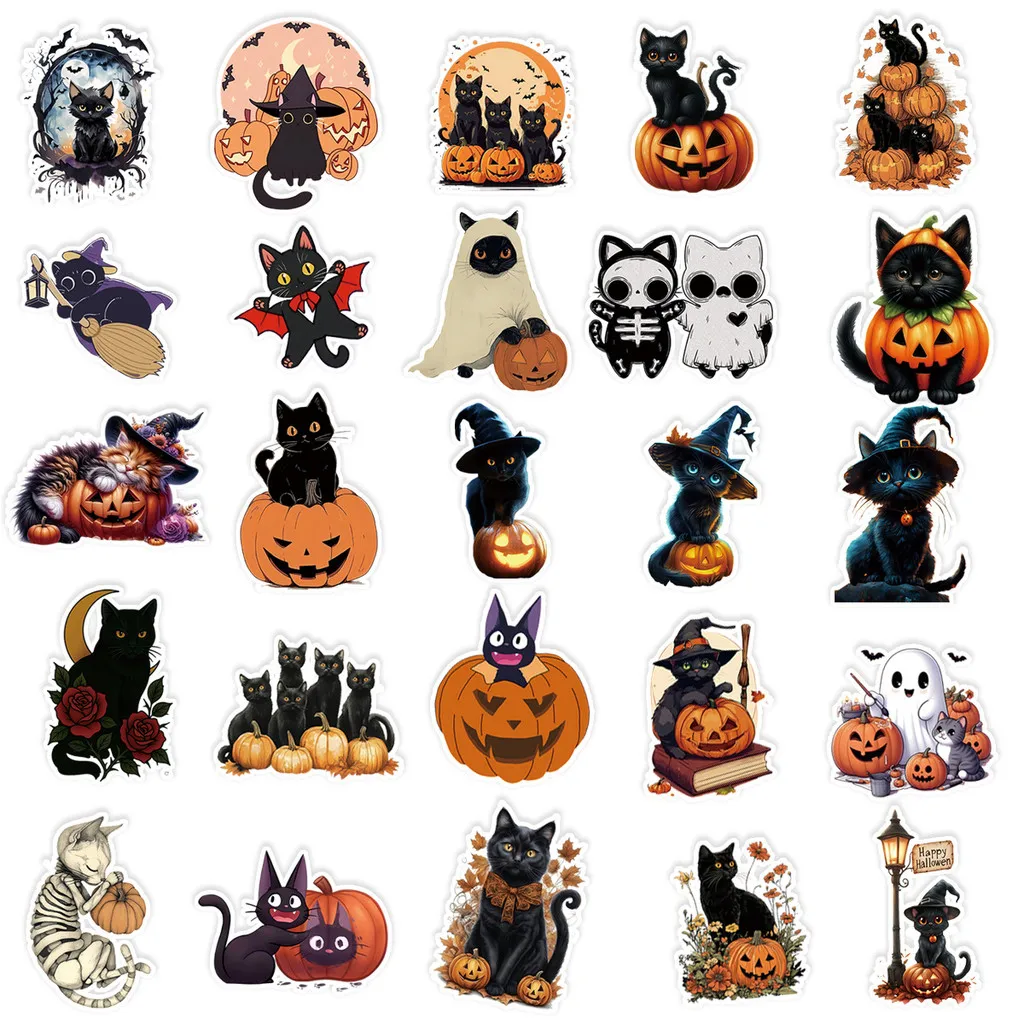 

Прозрачные наклейки с черным котом, 50 шт.