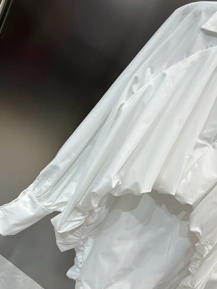 Женская блузка свободного кроя из хлопка и полиэстера с отложным воротником