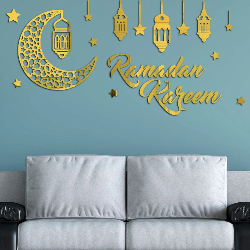 

Наклейка на стену Eid Mubarak, фонарь, луна, акриловая лампа, Рамадан, Декор для дома, исламский Раман, кареем, мусульманский декор для вечеринки