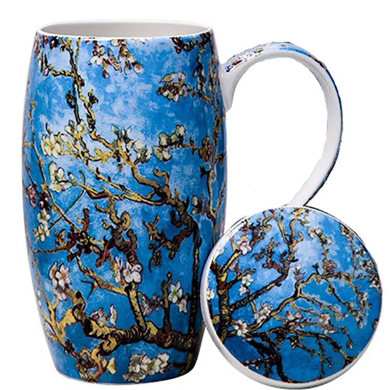 

Van Gogh Starry Night Art Coffee Mug Creative Bone China Milk Cups Large Capacity Water Cup Tea Cup Box with Lid Spoon Gift