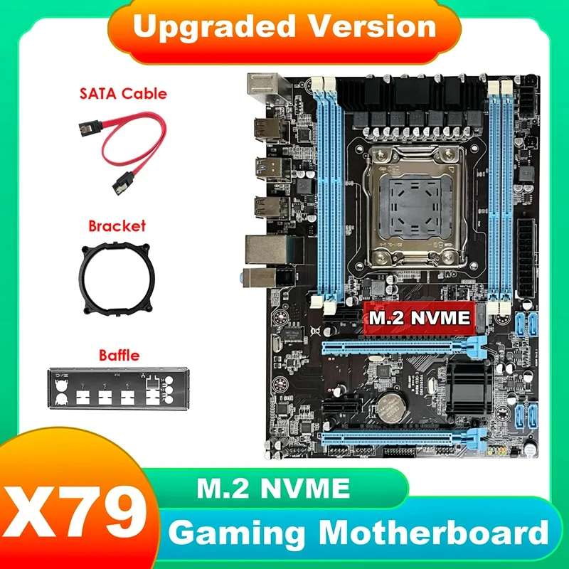 X79 Motherboard+SATA Cable+Baffle+Bracket LGA2011 M.2 NVME Gigabit LAN Support 4XDDR3 For Xeon E5 2630 E5 2660 V1 V2 CPU
