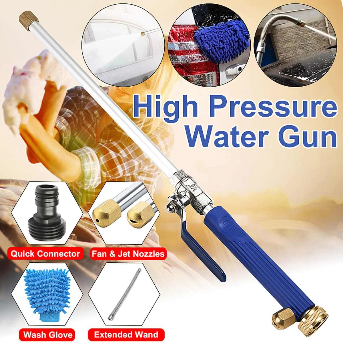

High Pressure Water Gun Wand Attachment High Pressure Power Car Washer Spray Car Washing Tools Garden Water Jet Pressure Washer
