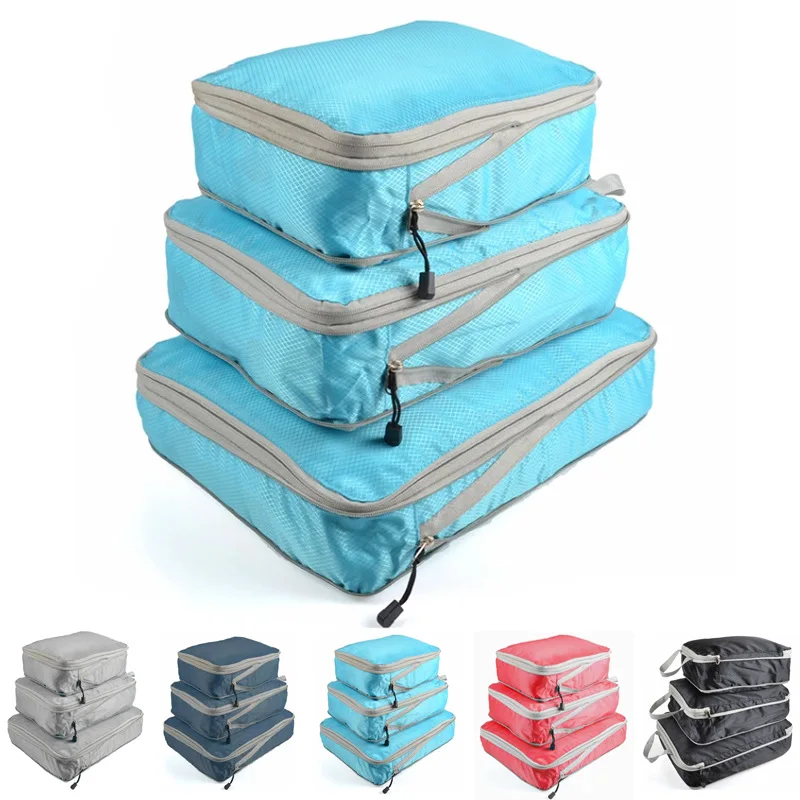 3pcs/set Compression Packing Cubes Travel Storage Bag Luggage Suitcase Organizer Set Foldable Waterproof Nylon Material