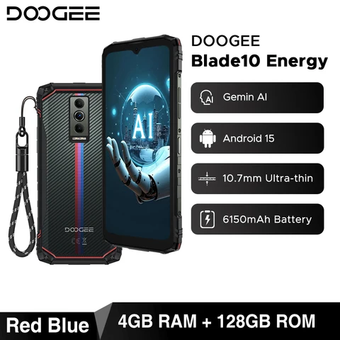Прочный телефон DOOGEE Blade10 Energy Android 15 Gemini AI 10,7 мм, ультратонкий аккумулятор 6150 мАч, экран 6,56 дюйма, мобильный телефон Widevine L1