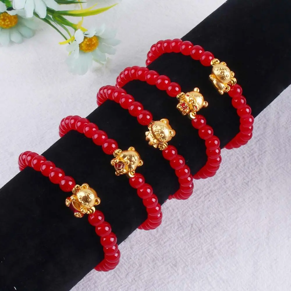 

New Year Fashion Accessories Tiger Pendant Glass Red Wristband Tiger Beaded Bracelet Beaded Bangle Female Hand Rope