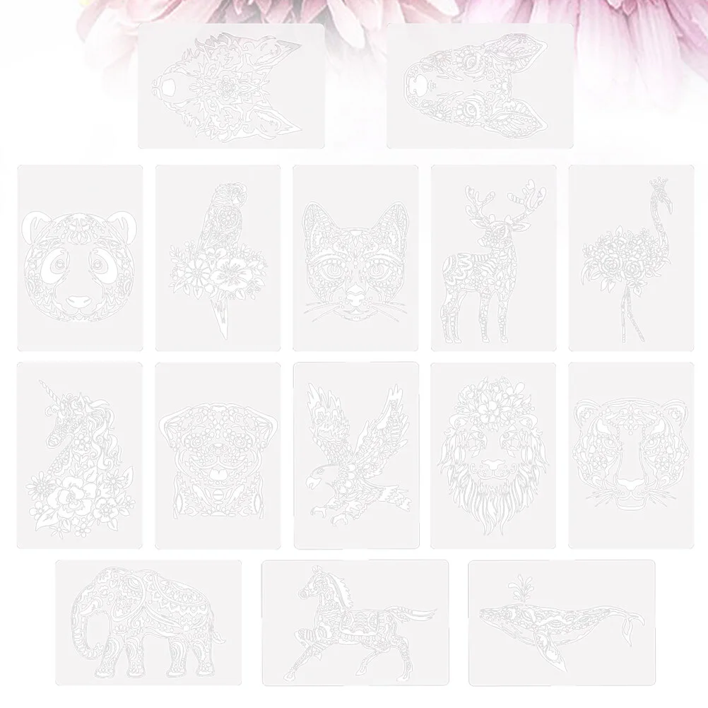 

15 Pcs Notebook Plastic Animals Painting Stencils Drawing Templates Hollow DIY Child