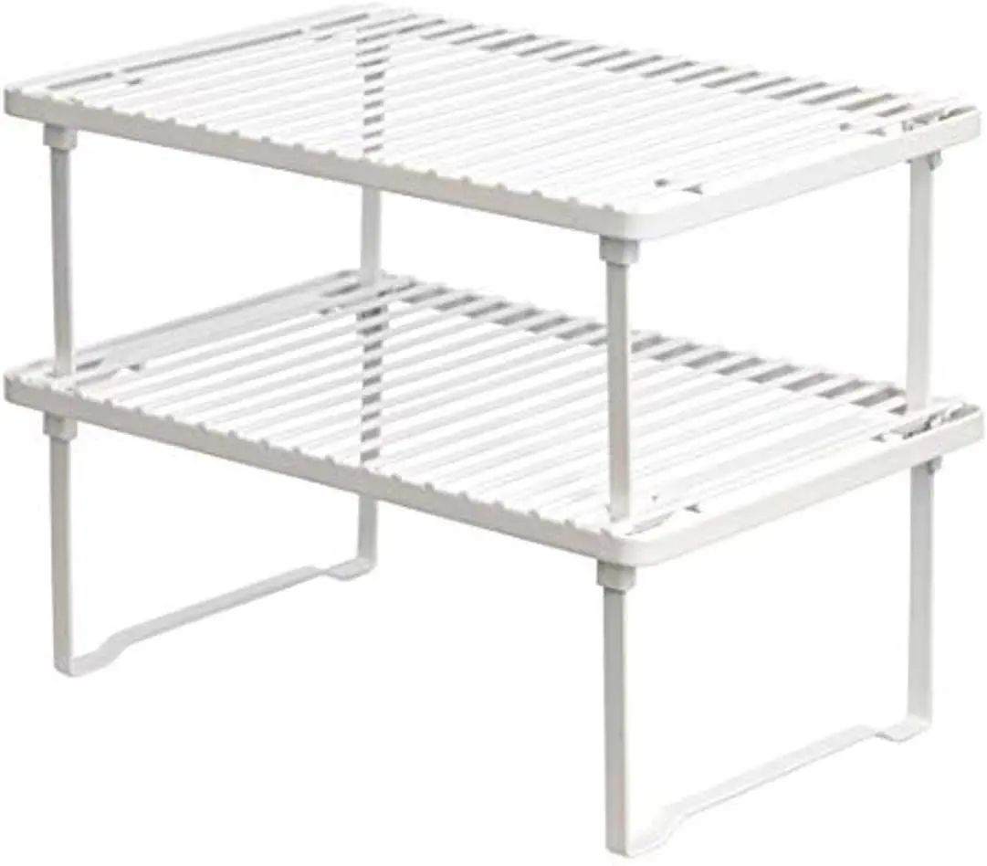 

-Stackable white kitchen shelves for storage