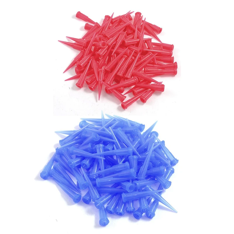 

200 Pcs Plastic Tapered Pinhead Glue Dispenser Needle, 25 Gauge, 0.26Mm Opening Size, Red & 22 Gauge, 0.41Mm Opening Size, Blue