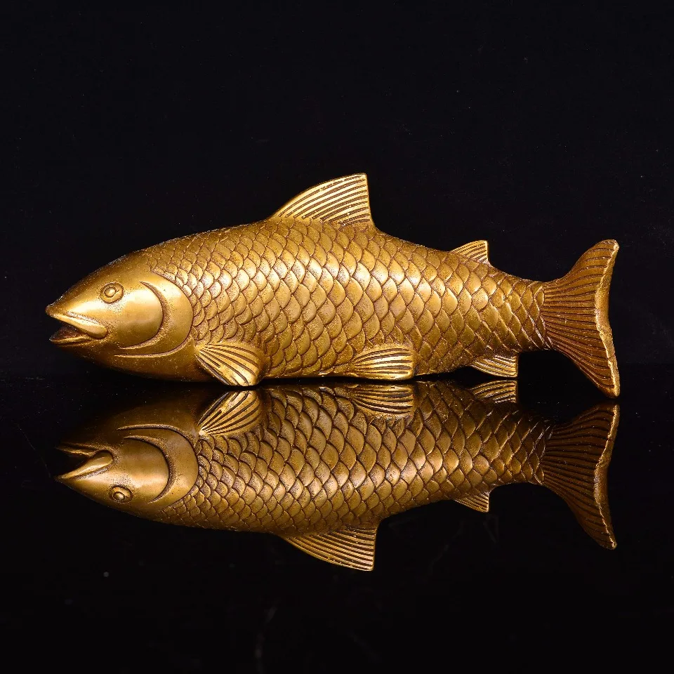 

China Elaboration Brass Statue Geomantic Propitious Wealth Fish Metal Handicraft Home Decoration