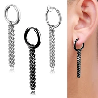 new 2pcs 0 7mm pin 12mm hoop ring stainless steel dual chain piercing jewelry black tassel earrings ear clip on earrings buckle