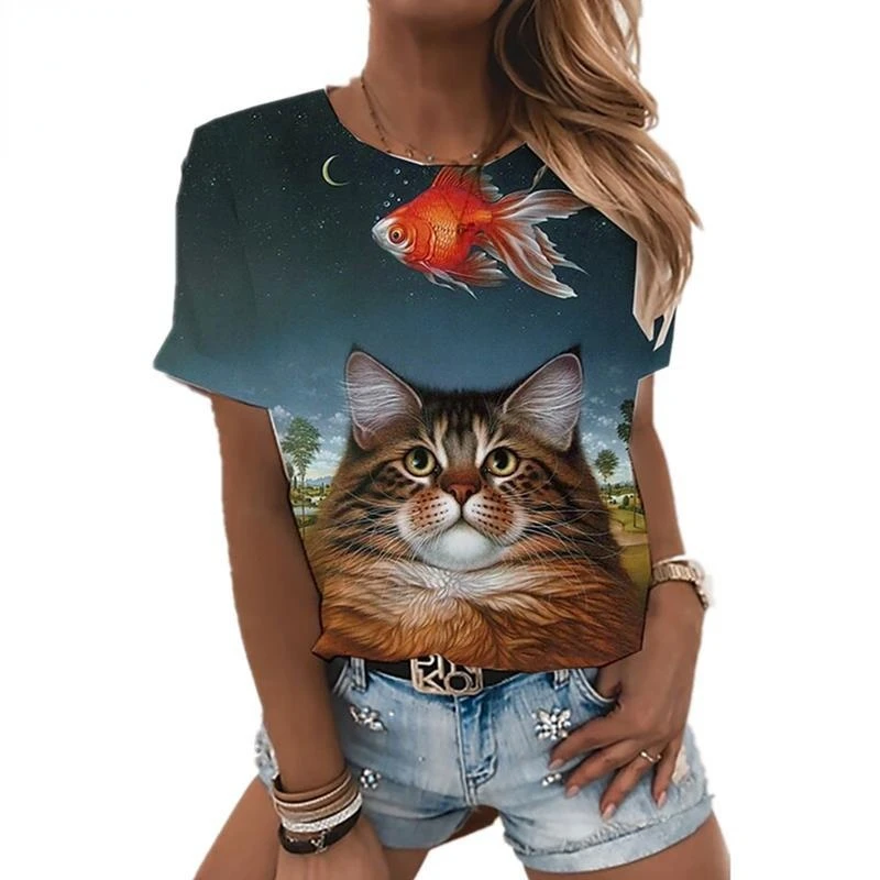 

3D Printing Lady's T-shirt Cute Animal Cat 3d Printing Fashion Casual Comfortable Top Loose Elegant Clothing XXS-6XL Top