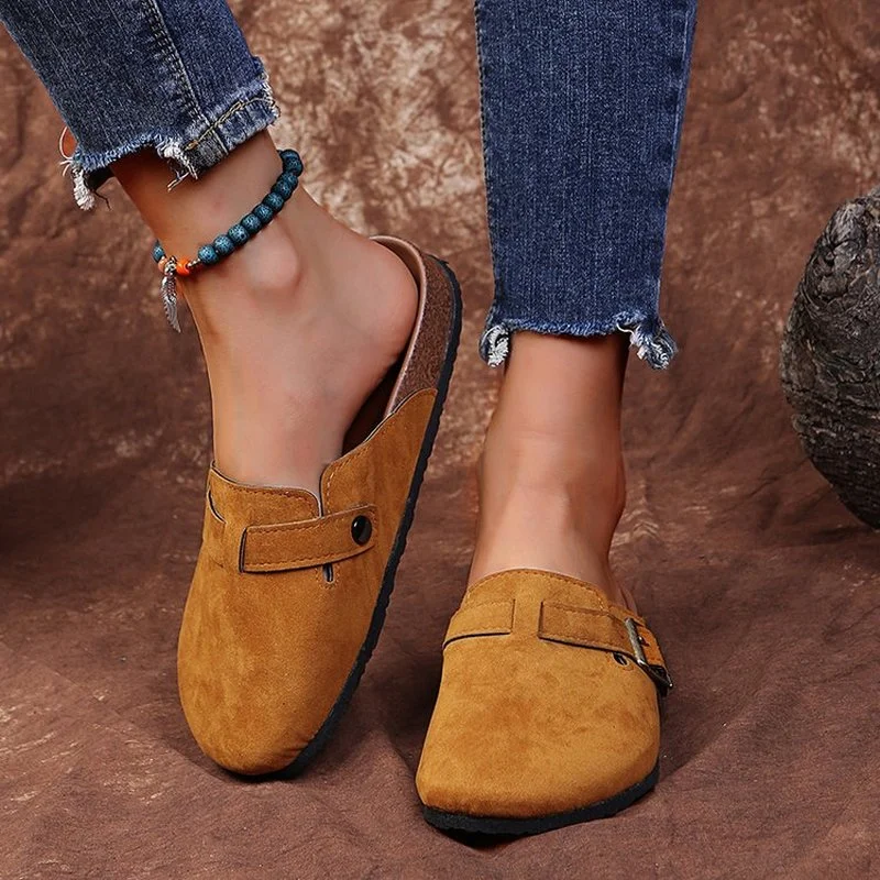 

Women Baotou Slippers 2022 Summer Baotou Half Slippers Fashion Brown Casual Women's Shoes Unisex Flats Belt Buckle Sandals