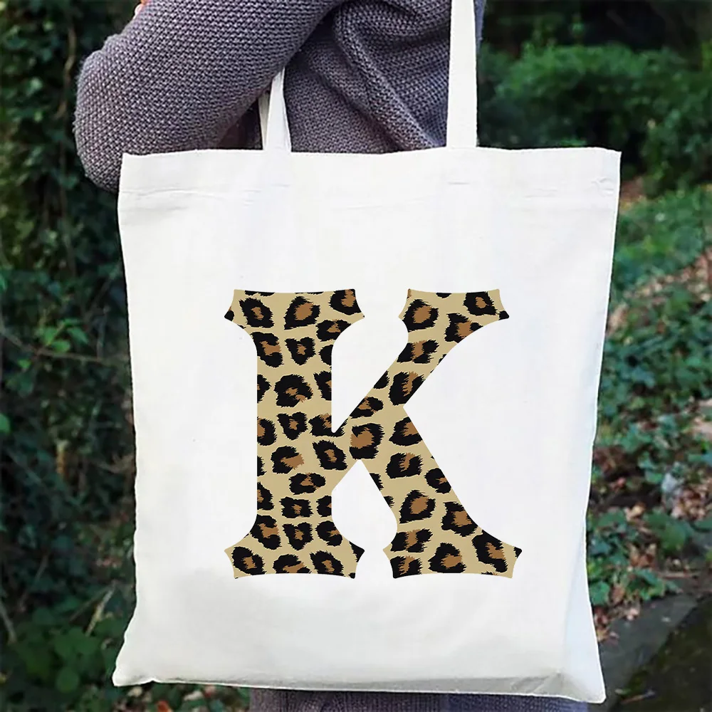 

Сумка-шоппер Женская холщовая с леопардовым принтом и 26 буквами