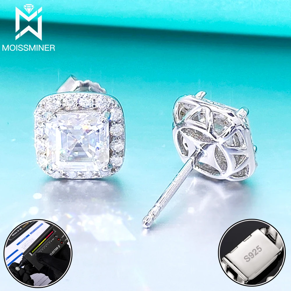 Square Moissanite S925 Earrings Silver Iced Out Real Diamond Ear Studs For Women Men High-End Jewelry Pass Tester Free Ship