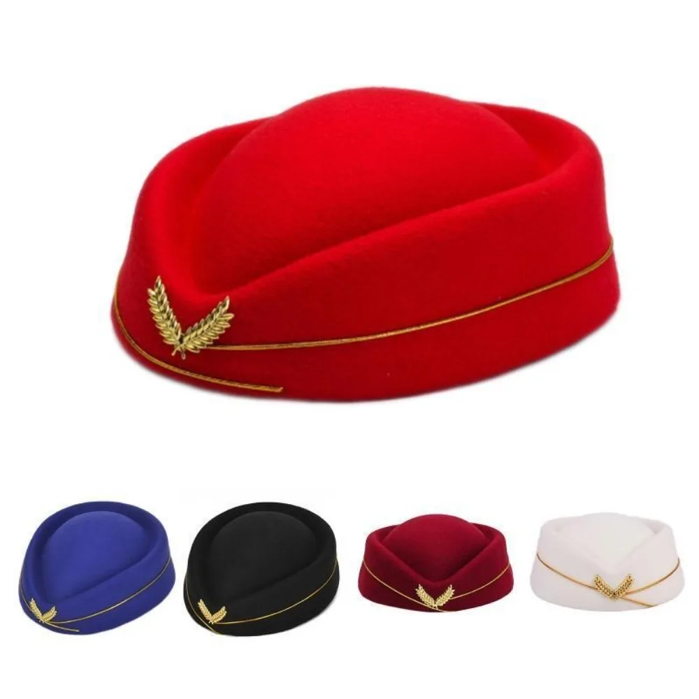 

Air Hostesses Hat Stewardess Hat Beret Hat Women Lady Party Hats Work Cap Performance Costume Props Accessories