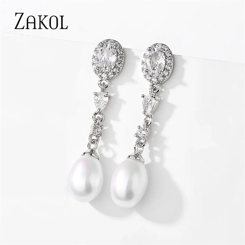 

ZAKOL 2022 New Trendy Simulated Pearl Dangle Earrings for Women Fashion Wedding Engagement Accessories Simple Girls Earrings