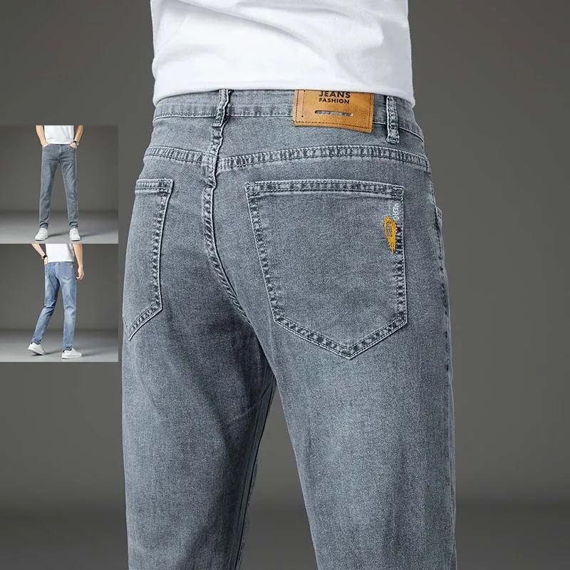 

Solid Color Men's Jeans Classic Cotton Stretch Fashion Comfortable Loose Casual Business Denim Trousers Male Brand Clothing