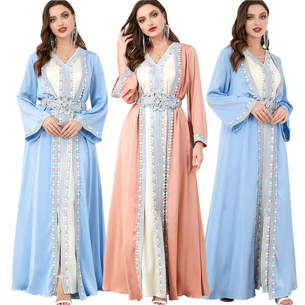 

Abaya s мусульманский женский винтажный комплект из 2 предметов, платье-абайя, вечерние платья, кафтан, ушанский халат, женское платье макси 2023