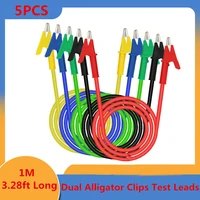 5pcs 1m 19a alligator clips test leads dual ended crocodile wire with insulators clips test flexible copper cable multimeter