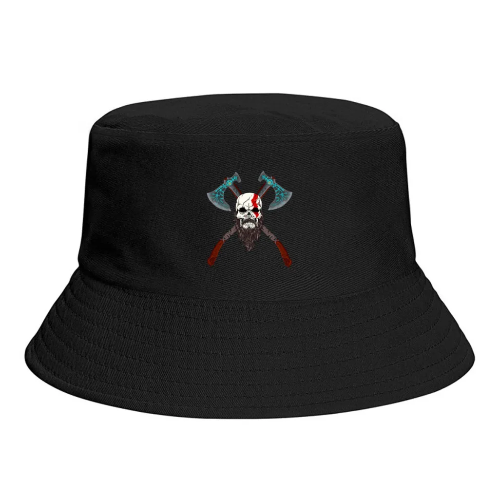 

Summer Unisex Fashion Bucket Hat Axe Women Men Fishing Fisherman Hat God Of War Betrayal Chains of Olympus Kratos Travel Sun Cap