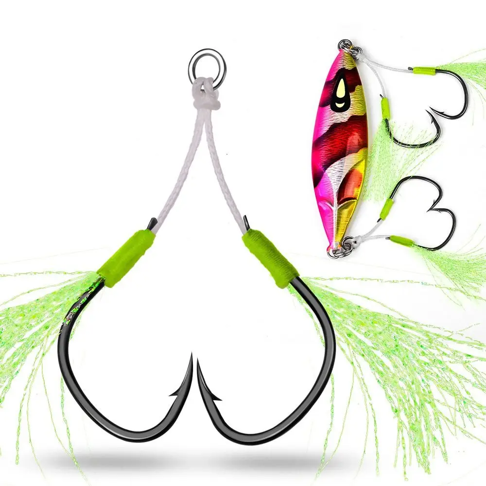 

with PE Line Feather Metal Jig Tail Assist Hooks High Carbon Steel Slow Jigging Metal Jig Double Hooks Corrosion-resistant